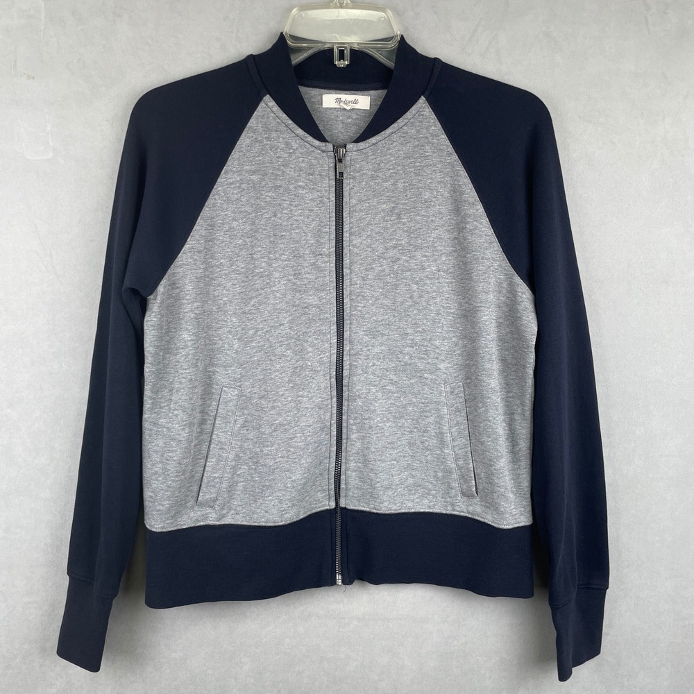 Madewell Offline Sweatshirt Bomber Zip Up Gray Blue Raglan Sporty Preppy F8755 S